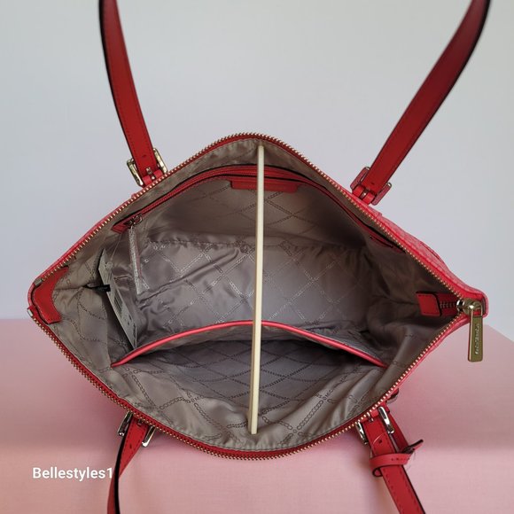 MICHAEL KORS Jet Set East West Top-Zip Signature Logo Tote Bag- Geranium color⭐ - Picture 14 of 16